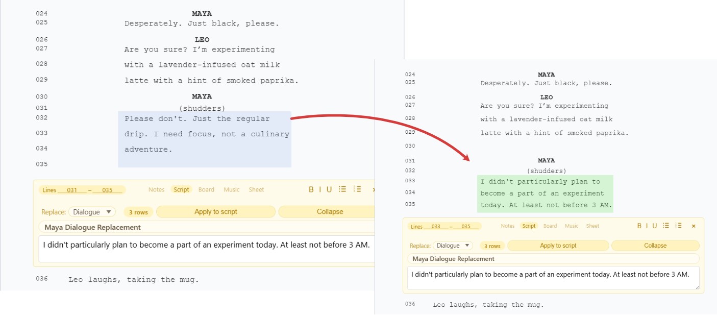 Applied Script injection showing the replacement result in the main script area
